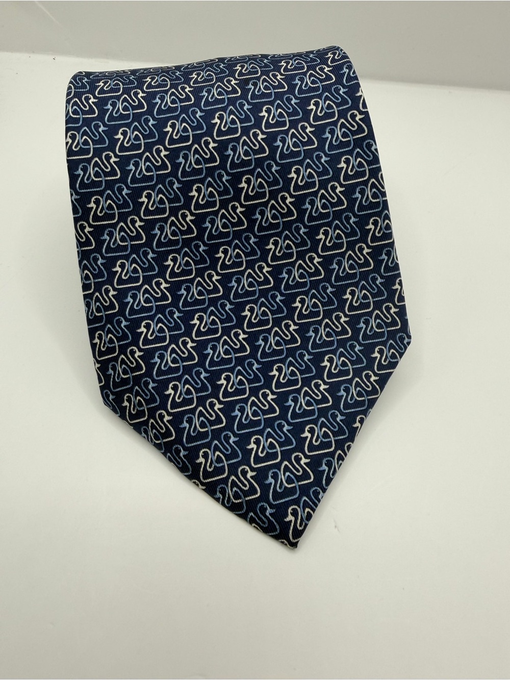 Salvatore Ferragamo Navy Blue Silk Tie with Light Blue Pattern